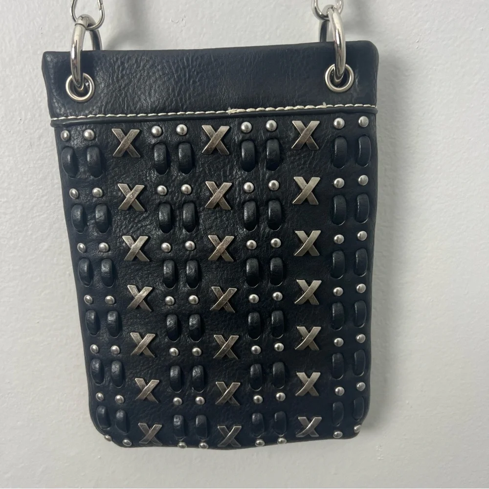 P&G Black Studded Leather Crossbody Bag